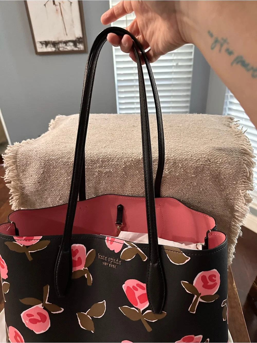 kate spade Black Tote with Pink Floral Print